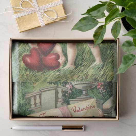 Valentine Cherubs with Envelope of Red Hearts 薄葉紙 (ギフト)