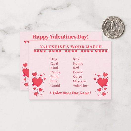 Valentine Classroom Game-Word Match ノートカード (正面/裏面インサイチュ)