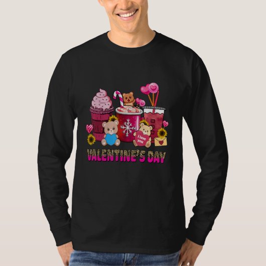 Valentine Coffee Latte Lover Cute Pink Bear Valent Tシャツ (正面)