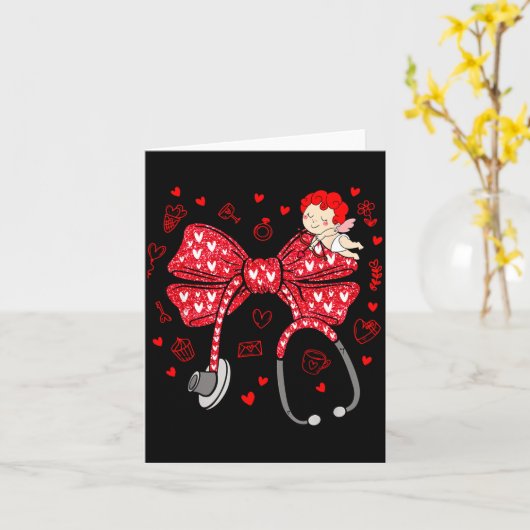 Valentine Coquette Bow Nurse Stethoscope Nursing D カード (黄色い花)