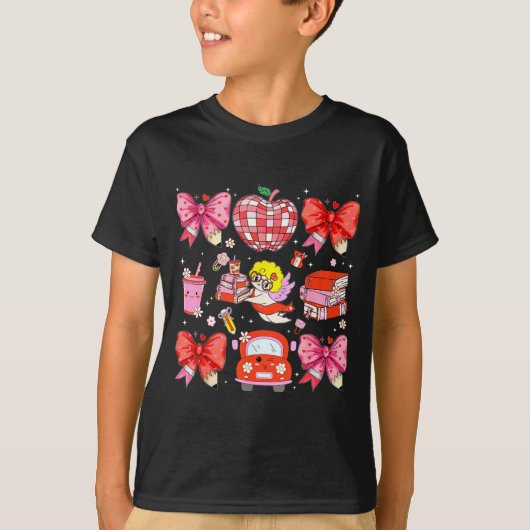 Valentine Cupid Coquette Pink Bow Apple Books Teac Tシャツ (正面)