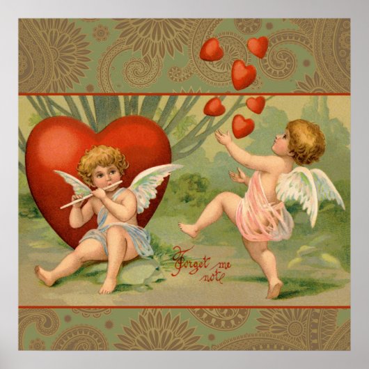 Valentine Cupids Love Antique Vintage ポスター (正面)