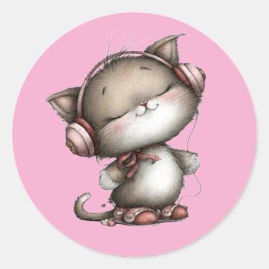 Valentine Cute Cat 3 Inch Sticker – Love Design ラウンドシール (正面)
