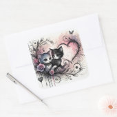 Valentine Cute Cats Sticker – Sweet Love Design スクエアシール (封筒)