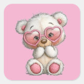 Valentine Cute Teddy Bear 3 Inch Sticker スクエアシール (正面)