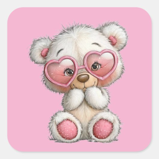 Valentine Cute Teddy Bear 3 Inch Sticker  スクエアシール (正面)