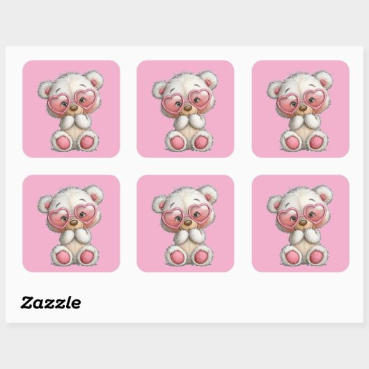 Valentine Cute Teddy Bear 3 Inch Sticker  スクエアシール (シート)
