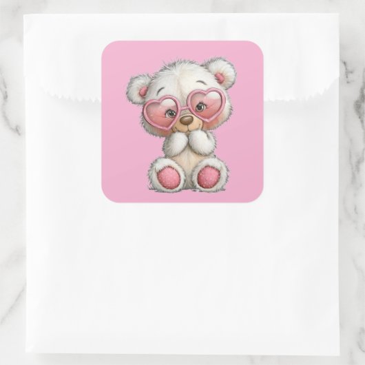 Valentine Cute Teddy Bear 3 Inch Sticker  スクエアシール (バッグ)