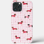Valentine Dachshund Cute Pink Gingham Heart Dog Case-Mate iPhoneケース (裏面)