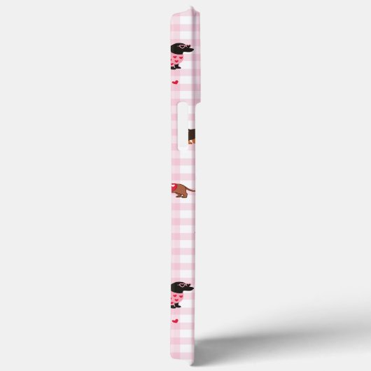 Valentine Dachshund Cute Pink Gingham Heart Dog Case-Mate iPhoneケース (裏面 / 右)