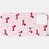 Valentine Dachshund Cute Pink Gingham Heart Dog Case-Mate iPhoneケース (裏面 (横))