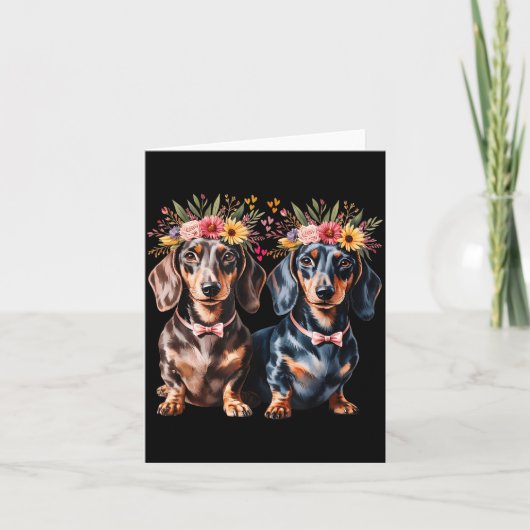 Valentine Dachshund Matching Couple Love Floral Do カード (正面)