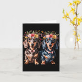 Valentine Dachshund Matching Couple Love Floral Do カード (黄色い花)