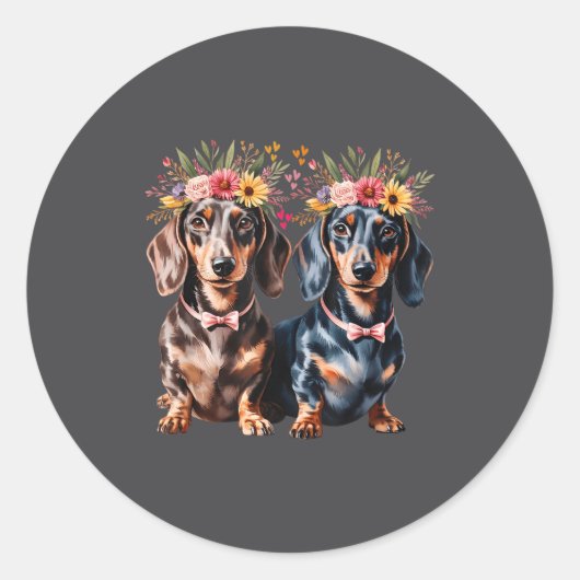 Valentine Dachshund Matching Couple Love Floral Do ラウンドシール (正面)