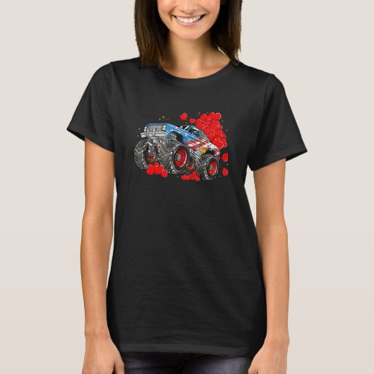 Valentine Day Heart American Flag Monster Truck Bo Tシャツ (正面)