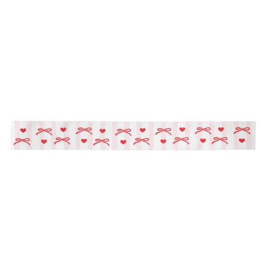 Valentine Day Hearts Red Bow Pink サテンリボン (正面)