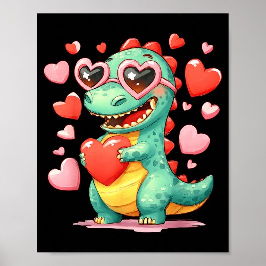 Valentine Dinosaur Trex Holding Heart Girl Sunl Bo ポスター (正面)