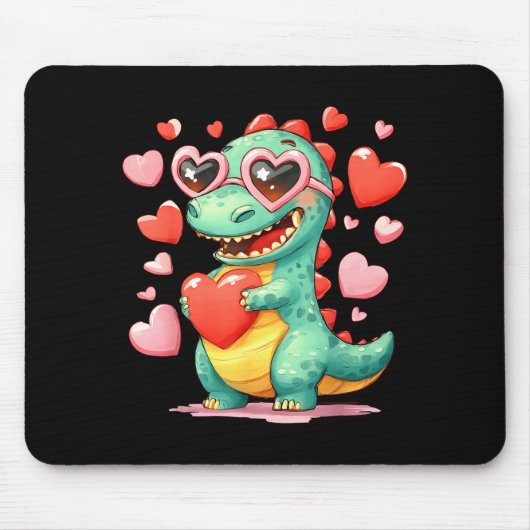 Valentine Dinosaur Trex Holding Heart Girl Sunl Bo マウスパッド (正面)