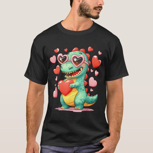 Valentine Dinosaur Trex Holding Heart Girl Sunl Bo Tシャツ (正面)