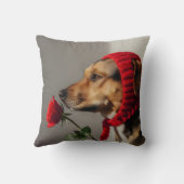 Valentine dog holding rose portrait, cute dog クッション (裏面)