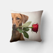 valentine dog holding rose portrait, cute dog クッション (裏面)