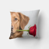 valentine dog holding rose portrait, cute dog クッション (裏面)