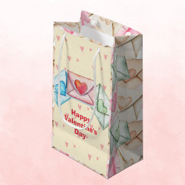 Valentine Envelope and Hearts スモールペーパーバッグ