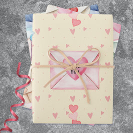 Valentine Envelopes and Hearts ラッピングペーパーシート