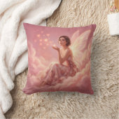 Valentine Fairy on Pink Clouds Fantasy Art クッション (ブランケット)
