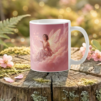 Valentine Fairy on Pink Clouds Fantasy Art コーヒーマグカップ