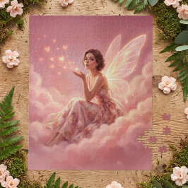 Valentine Fairy on Pink Clouds Fantasy Art ジグソーパズル