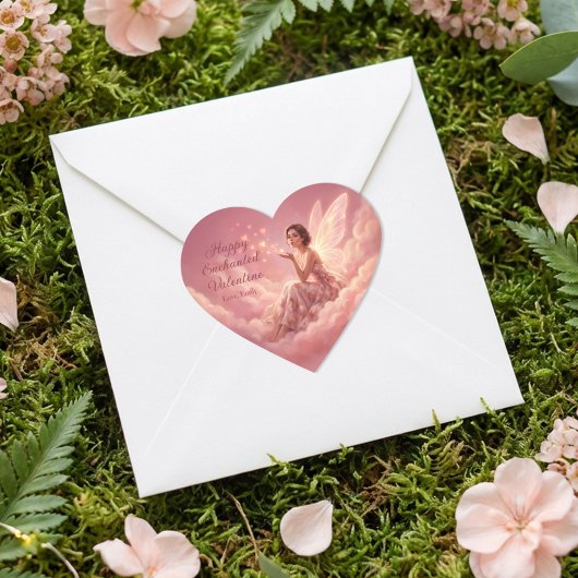 Valentine Fairy on Pink Clouds Fantasy Art ハートシール