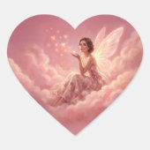 Valentine Fairy on Pink Clouds Fantasy Art ハートシール (正面)