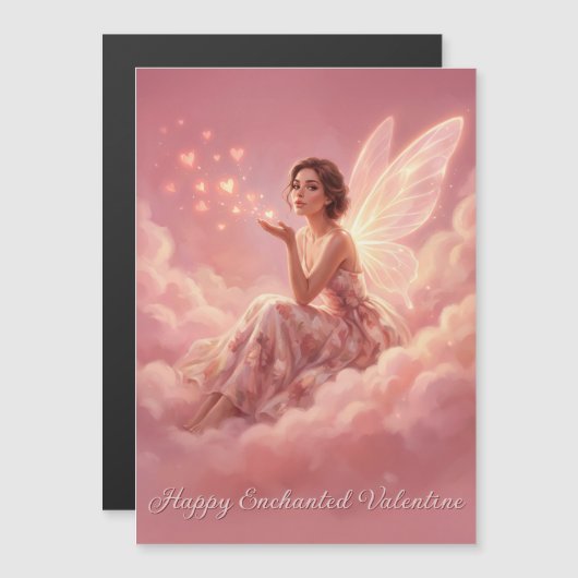 Valentine Fairy on Pink Clouds Magnetic Card (正面/裏面)