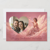 Valentine Fairy on Pink Clouds with Heart Photo シーズンカード (正面)