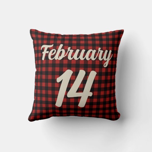 Valentine February 14 Red and Black Plaid Gingham クッション (裏面)