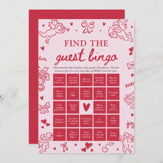 Valentine Find the Guest Bingo Baby Shower Game 招待状 (正面/裏面)