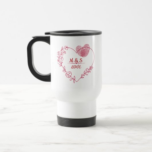 Valentine Fingerprint Heart Floral Travel Mug トラベルマグ (左)