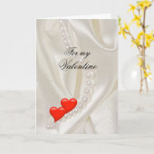 Valentine for wife Two Hearts and Pearls on satin カード (黄色い花)