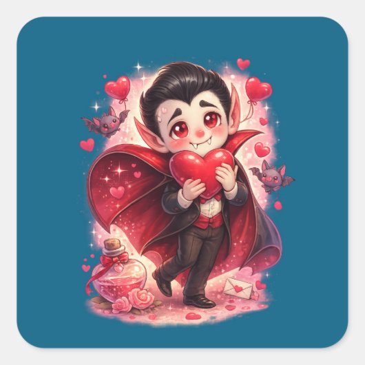 Valentine Funny Dracula Sticker – Cute Love  スクエアシール (正面)