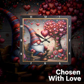 Valentine Garden Gnome Heart Tree スクエア壁時計