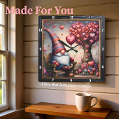Valentine Garden Gnome Heart Tree スクエア壁時計