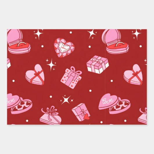 Valentine Gift Boxes Wrapping Paper – Romantic ラッピングペーパーシート (正面)