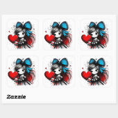 Valentine Girl Art 3 Inch Sticker – Kawaii Love スクエアシール (シート)
