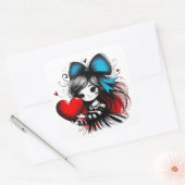 Valentine Girl Art 3 Inch Sticker – Kawaii Love スクエアシール (封筒)