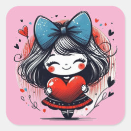 Valentine Girl Art 3 Inch Sticker – Kawaii Love スクエアシール