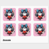 Valentine Girl Art 3 Inch Sticker – Kawaii Love スクエアシール (シート)