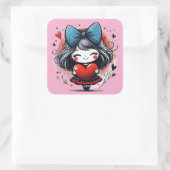 Valentine Girl Art 3 Inch Sticker – Kawaii Love スクエアシール (バッグ)
