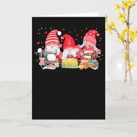 Valentine Gnome Quilting Sewing Seamstress Women M カード (黄色い花)