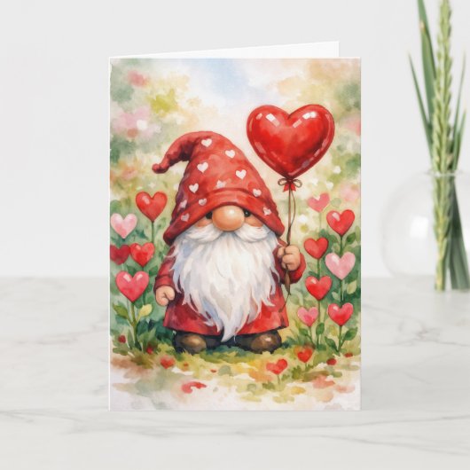 Valentine Gnome with Red Heart Balloon カード (正面)